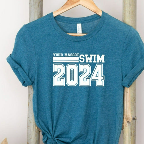 Custom Mascot Swim 2024 Deep Teal T Shirt With White Image
