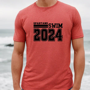 Custom Mascot Spartans Swim 2024 Red T Shirt Black Image