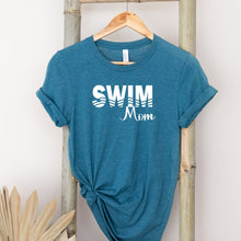 Load image into Gallery viewer, Swim Mom T Shirt Teal Shirt White Image