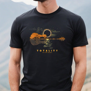 Totality Solar Eclipse 2024 Guitar Skyline Black T Shirt