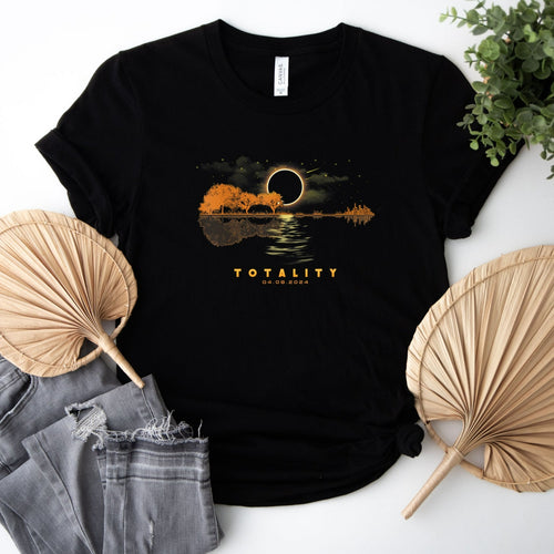 Eclipse Totality 2024 Guitar Skyline Black T Shirt