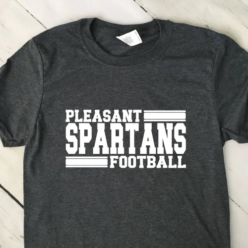 Custom Football Team Mascot T Shirt With Line Graphics Dark Heather Gray Shirt With White Lettering