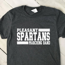 Load image into Gallery viewer, Custom Marching Band Team Mascot T Shirt With Line Graphics Dark Heather Gray Shirt White Lettering