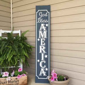 God Bless America Porch Sign Dark Blue Board White Lettering