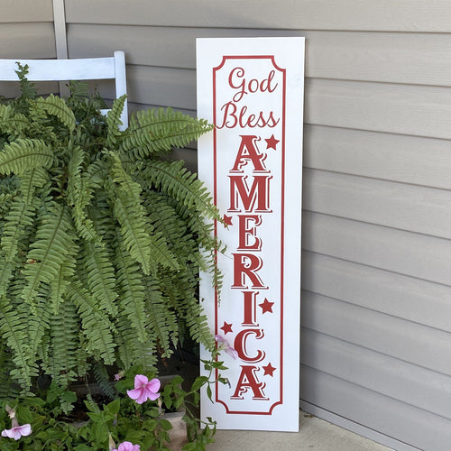 God Bless America Porch Sign White Board Red Lettering