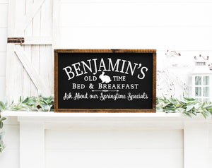 Benjamins Old Time Bed And Breakfast Painted Wood Sign Black