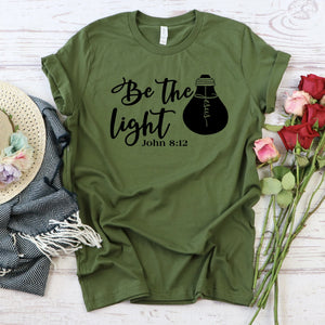 Be The Light Essential Jesus T Shirt Heather Olive