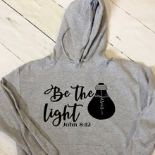 Load image into Gallery viewer, Be the Light Essential Jesus Athletic Gray Hoodie