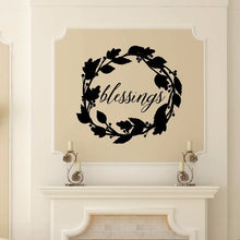 Load image into Gallery viewer, Blessings Script With Wreath Vinyl Wall Decal 22588