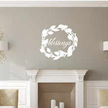 Load image into Gallery viewer, Blessings Script With Wreath Vinyl Wall Decal 22588