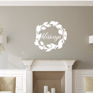 Blessings Script With Wreath Vinyl Wall Decal 22588