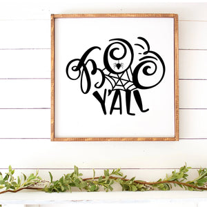Boo Y'All Hand Painted Framed Wood Sign Large White Board Black Letters