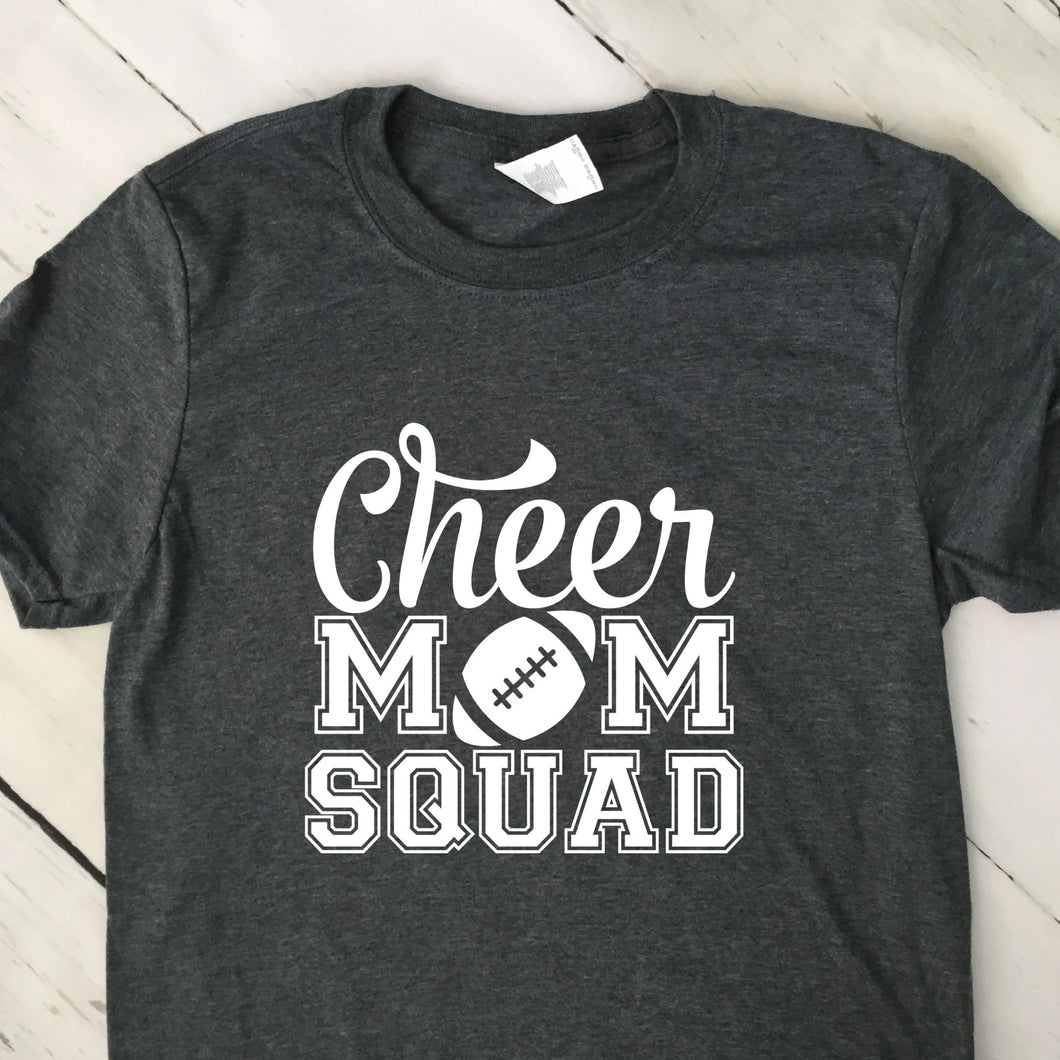 Cheer Mom Squad Short Sleeve T Shirt Dark Heather Gray White Lettering