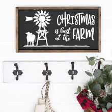 Load image into Gallery viewer, Christmas Is Best On The Farm Painted Wood Sign Black Board White Image