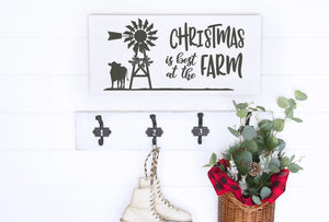 Christmas Is Best On The Farm Painted Wood Sign White Board Charcoal Image
