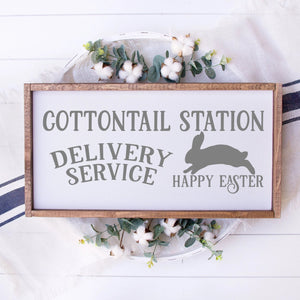 Cottontail Station Delivery Service Painted Wood Sign White
