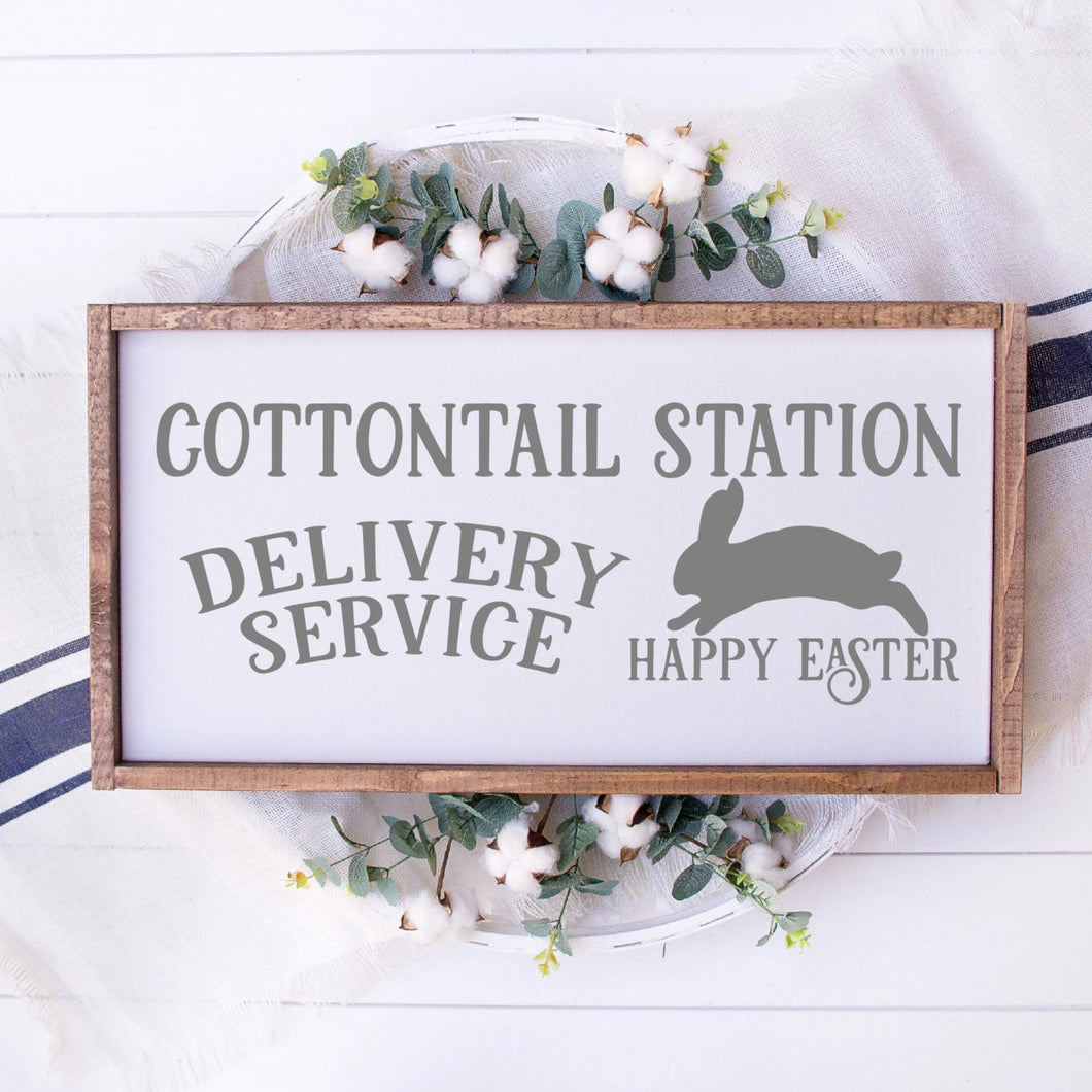 Cottontail Station Delivery Service Painted Wood Sign White