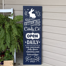 Load image into Gallery viewer, Cottontail Candy Company Painted Wood Porch Welcome Sign Dark Blue With White Image