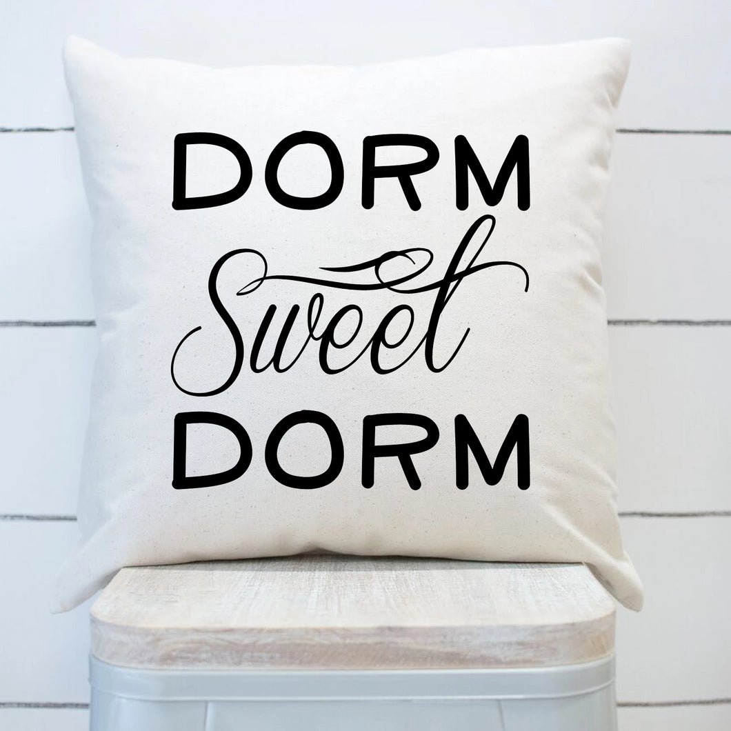 Dorm Sweet Dorm Throw Pillow Cover White With Black Lettering