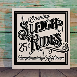 Evening Sleigh Rides Hand Painted Wood Sign White And Black