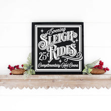 Load image into Gallery viewer, Evening Sleigh Rides Handed Painted Wood Christmas Sign Black Board White Letters