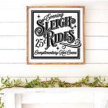 Load image into Gallery viewer, Evening Sleigh Rides Handed Painted Wood Christmas Sign White Board Black Letters