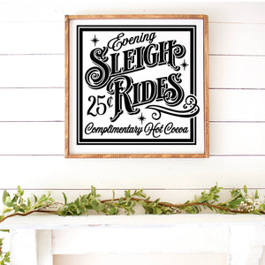 Evening Sleigh Rides Handed Painted Wood Christmas Sign White Board Black Letters