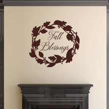 Load image into Gallery viewer, Fall Blessings Script With Wreath Vinyl Wall Decal 22589