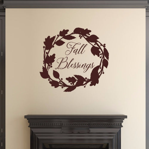 Fall Blessings Script With Wreath Vinyl Wall Decal 22589
