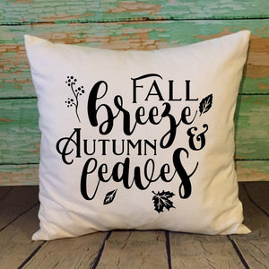 Fall Breeze And Autumn Leaves White Throw Pillow Cover