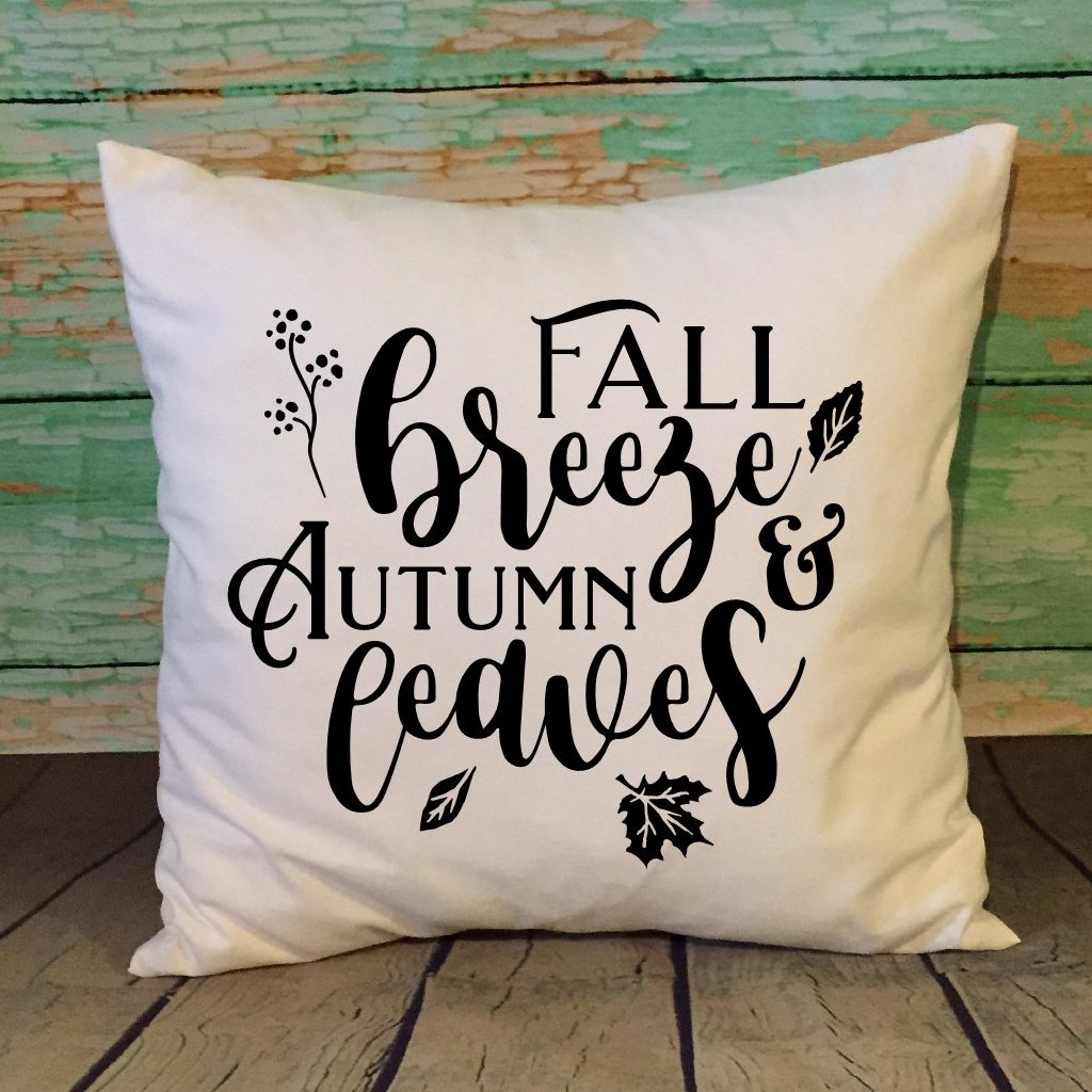 Fall Breeze And Autumn Leaves White Throw Pillow Cover