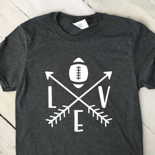 Load image into Gallery viewer, Football Crossed Arrows Short Sleeve T Shirt Dark Heather Gray White Lettering