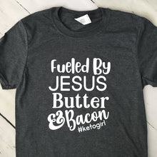 Load image into Gallery viewer, Fueled By Jesus Butter And Bacon Heather Gray T Shirt