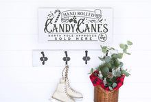 Load image into Gallery viewer, Hand Rolled Candy Canes Painted Wood Sign White Board Charcoal Lettering