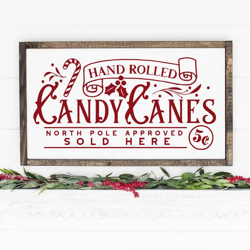 Hand Rolled Candy Canes Painted Wood Sign White Board Red Lettering