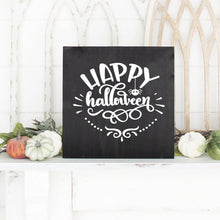 Load image into Gallery viewer, Happy Halloween Hand Painted Wood Sign Black Board White Letters