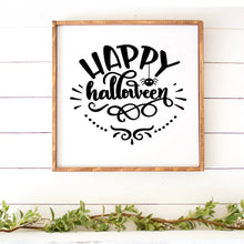 Load image into Gallery viewer, Happy Halloween Hand Painted Framed Wood Sign Large White Board Black Lettering
