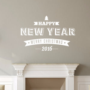Happy New Year Merry Christmas With Year Retro Style Vinyl Wall Decal  22591