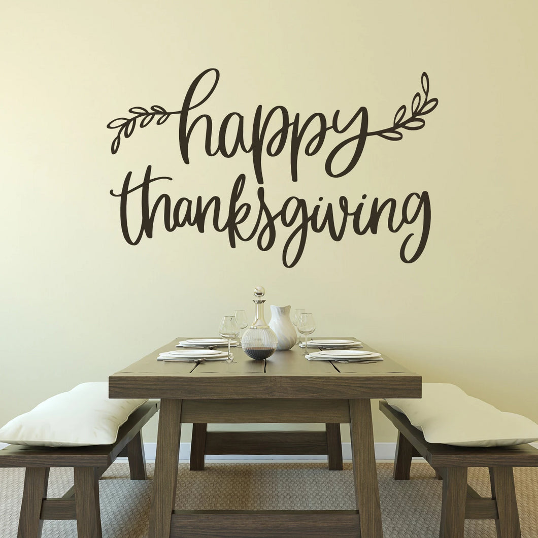 Happy Thanksgiving Vinyl Wall Decal Brown 