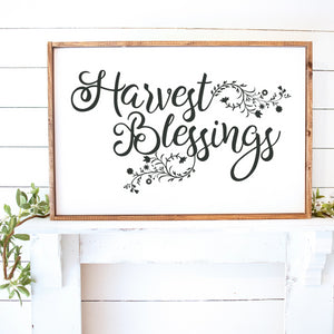 Harvest Blessings Painted Framed Wood Sign White Board Charcoal Lettering