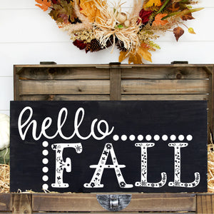 Hello Fall Hand Painted Wood Sign Black Board White Lettering