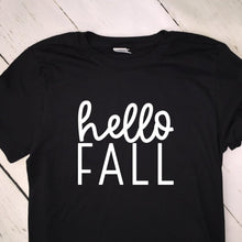 Load image into Gallery viewer, Hello Fall Black Short Sleeved T Shirt