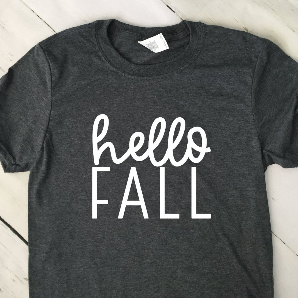 Hello Fall Gray Short Sleeved T Shirt