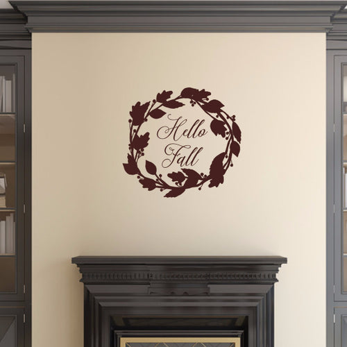 Hello Fall With Wreath Vinyl Wall Decal 22587