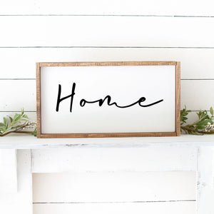 Home Script Hand Painted Custom Wood Sign White Board Black Letters