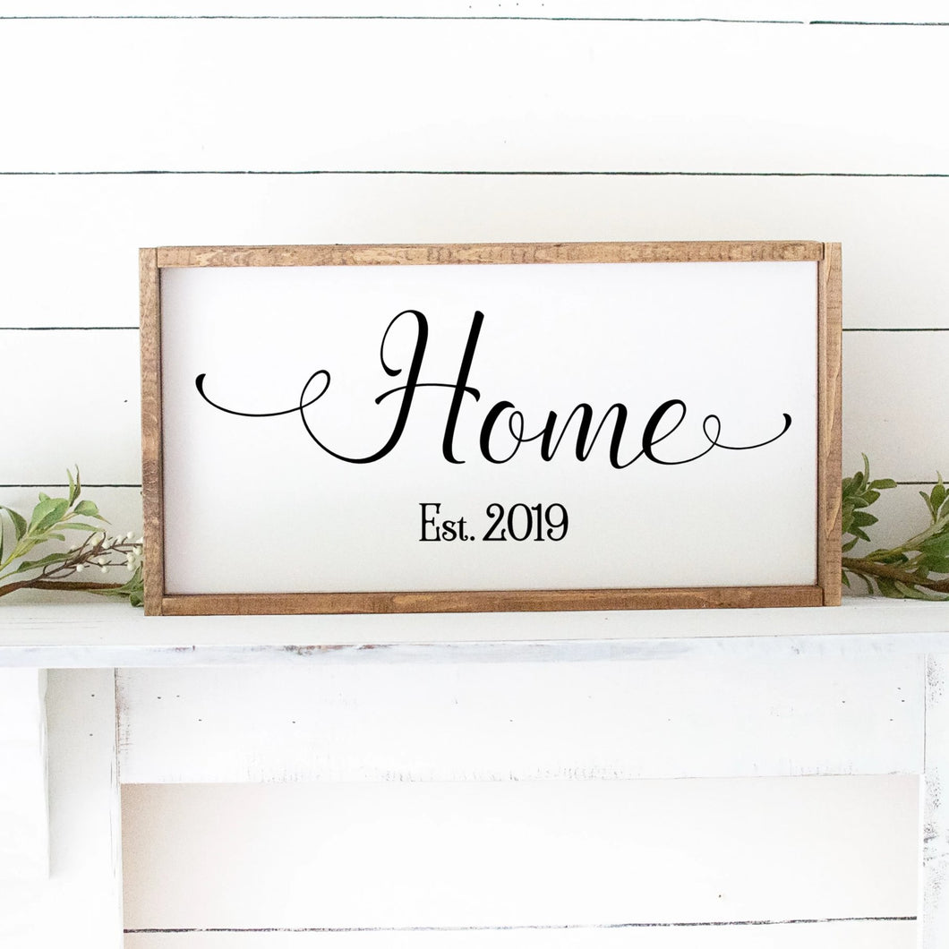 Home With Established Date Hand Painted Custom Wood Sign White Board Black Letters