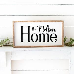 Home With Last Name Hand Painted Custom Wood Sign White Board Black Lettering