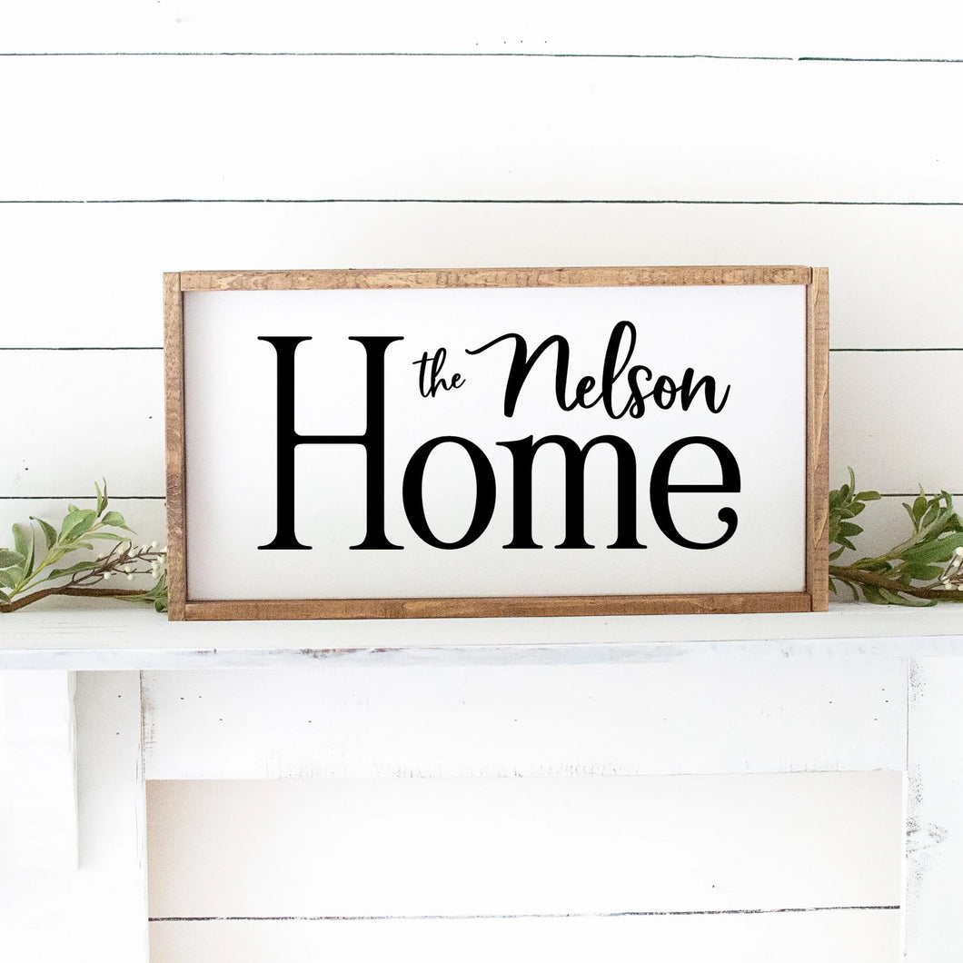 Home With Last Name Hand Painted Custom Wood Sign White Board Black Lettering