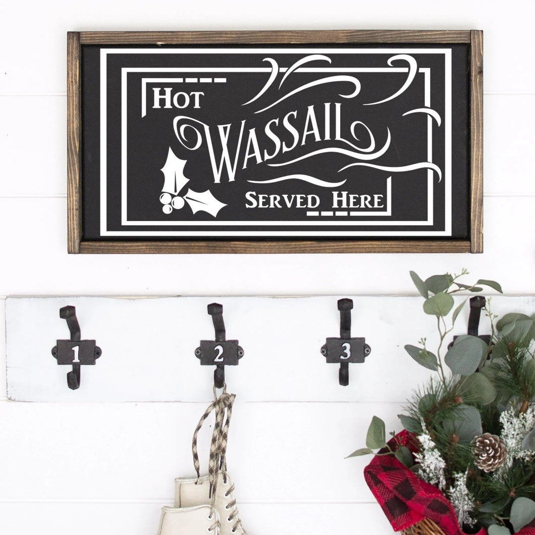 Hot Wassail Served Here Painted Wood Sign White Lettering On Black Board