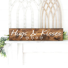 Load image into Gallery viewer, Hugs And Kisses Wood Sign Dark Walnut Stain White Lettering